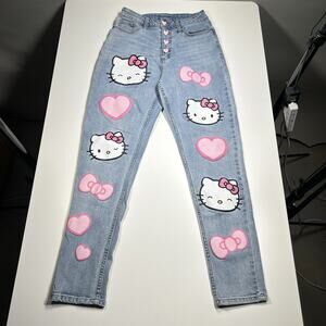Hello Kitty Sanrio Hot Topic Jeans Juniors 1 Kawaii Heart Button Fly Y2K Denim